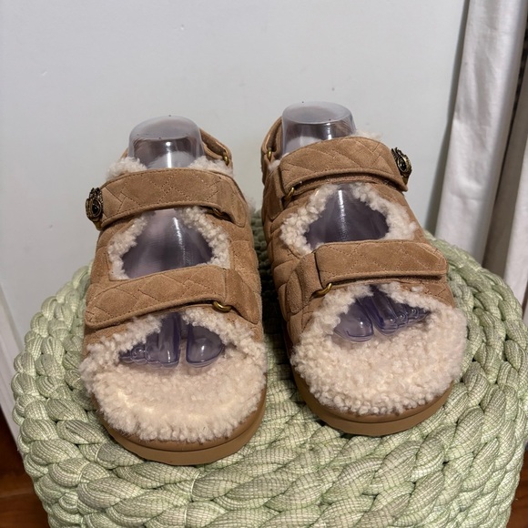 Kurt Geiger London Orson Tan Suede Quilted Shearling Dad Slingback Sandal NWT - Picture 9 of 15
